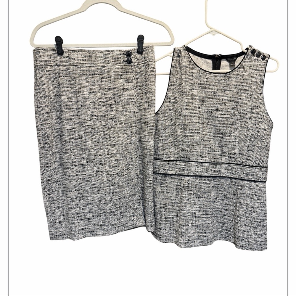 Ann Taylor Chic Two-Piece Skirt & Peplum Top Set - Black & White.
